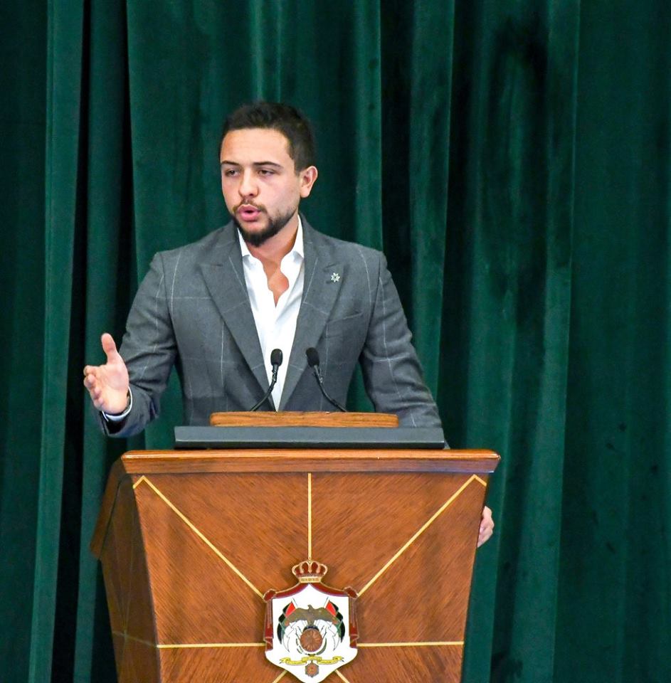 Crown Prince Hussein bin Abdullah visits the university and delivers a speech to her students